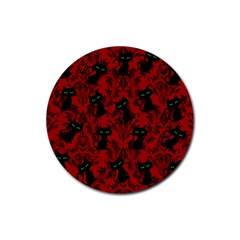 Halloween Goth Cat Pattern in Blood Red Rubber Coaster (Round)