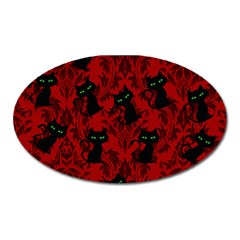 Halloween Goth Cat Pattern in Blood Red Oval Magnet