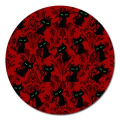 Halloween Goth Cat Pattern in Blood Red Magnet 5  (Round)