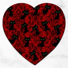 Halloween Goth Cat Pattern in Blood Red Jigsaw Puzzle (Heart)