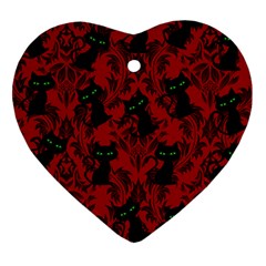 Halloween Goth Cat Pattern In Blood Red Heart Ornament (two Sides) by NerdySparkleGoth