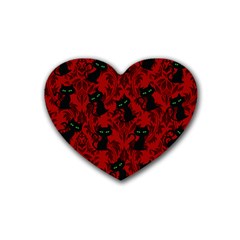 Halloween Goth Cat Pattern in Blood Red Rubber Heart Coaster (4 pack)