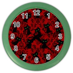 Halloween Goth Cat Pattern in Blood Red Color Wall Clock