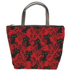 Halloween Goth Cat Pattern In Blood Red Bucket Bag by NerdySparkleGoth