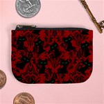 Halloween Goth Cat Pattern in Blood Red Mini Coin Purse Front