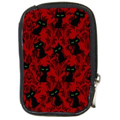 Halloween Goth Cat Pattern in Blood Red Compact Camera Leather Case