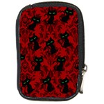 Halloween Goth Cat Pattern in Blood Red Compact Camera Leather Case Front