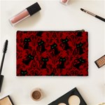 Halloween Goth Cat Pattern in Blood Red Cosmetic Bag (Medium) Back