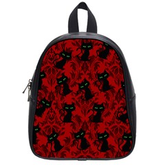 Halloween Goth Cat Pattern In Blood Red School Bag (small) by NerdySparkleGoth