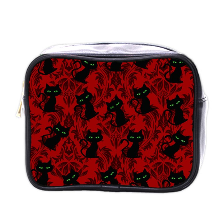 Halloween Goth Cat Pattern in Blood Red Mini Toiletries Bag (One Side)