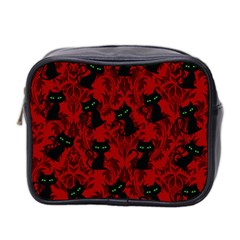 Halloween Goth Cat Pattern in Blood Red Mini Toiletries Bag (Two Sides)