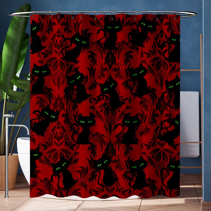 Halloween Goth Cat Pattern in Blood Red Shower Curtain 60  x 72  (Medium) 