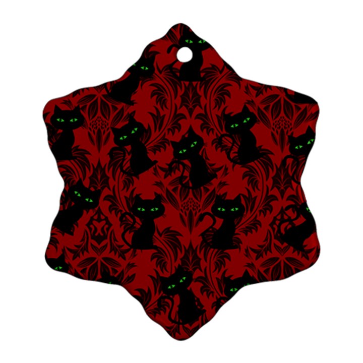 Halloween Goth Cat Pattern in Blood Red Snowflake Ornament (Two Sides)