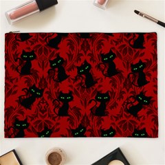 Halloween Goth Cat Pattern In Blood Red Cosmetic Bag (xxl) by NerdySparkleGoth