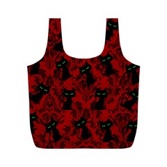 Halloween Goth Cat Pattern In Blood Red Full Print Recycle Bag (m) by NerdySparkleGoth