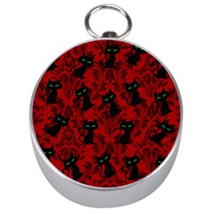 Halloween Goth Cat Pattern in Blood Red Silver Compasses