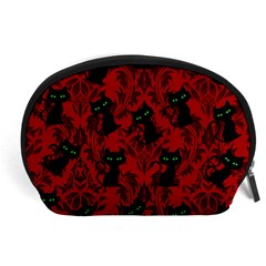 Halloween Goth Cat Pattern In Blood Red Accessory Pouch (large) by NerdySparkleGoth