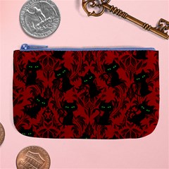 Halloween Goth Cat Pattern In Blood Red Large Coin Purse by NerdySparkleGoth