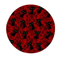 Halloween Goth Cat Pattern in Blood Red Mini Round Pill Box