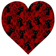 Halloween Goth Cat Pattern In Blood Red Wooden Puzzle Heart by NerdySparkleGoth