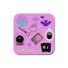 Pastel Goth Witch Pink Rubber Square Coaster (4 Pack) by NerdySparkleGoth