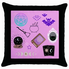 Pastel Goth Witch Pink Throw Pillow Case (black) by NerdySparkleGoth