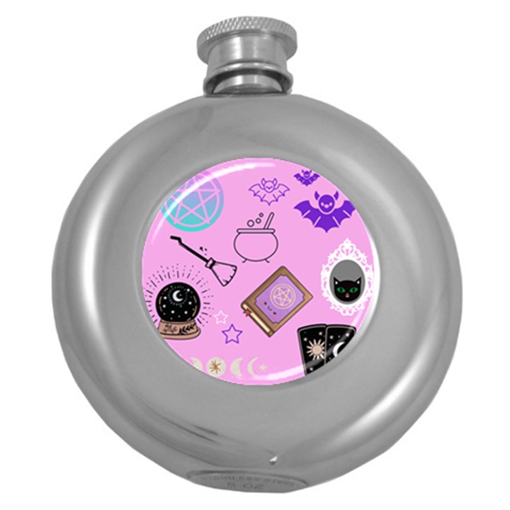 Pastel Goth Witch Pink Round Hip Flask (5 oz)