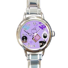 Pastel Goth Witch Purple Round Italian Charm Watch by NerdySparkleGoth