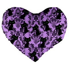 Purple Cats Large 19  Premium Flano Heart Shape Cushions by NerdySparkleGoth