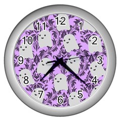 Purple Ghosts Wall Clock (silver) by NerdySparkleGoth