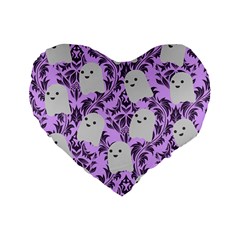 Purple Ghosts Standard 16  Premium Flano Heart Shape Cushions by NerdySparkleGoth