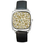 Vintage Clock Motif Pattern Square Metal Watch Front