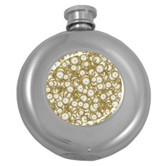 Vintage Clock Motif Pattern Round Hip Flask (5 Oz) by dflcprintsclothing