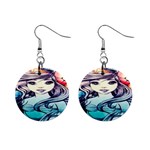 Beautifull Ariel Little Mermaid  Painting Mini Button Earrings Front