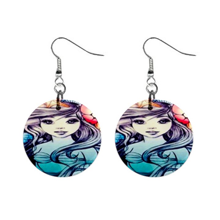 Beautifull Ariel Little Mermaid  Painting Mini Button Earrings