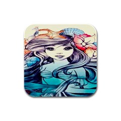 Beautifull Ariel Little Mermaid  Painting Rubber Square Coaster (4 Pack) by artworkshop