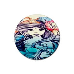 Beautifull Ariel Little Mermaid  Painting Rubber Coaster (round) by artworkshop