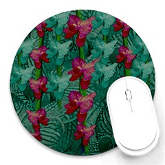 Rare Excotic Forest Of Wild Orchids Vines Blooming In The Calm Round Mousepads by pepitasart