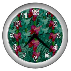 Rare Excotic Forest Of Wild Orchids Vines Blooming In The Calm Wall Clock (silver) by pepitasart