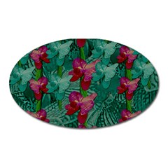 Rare Excotic Forest Of Wild Orchids Vines Blooming In The Calm Oval Magnet by pepitasart