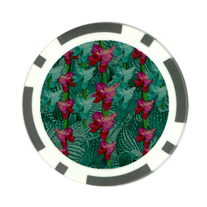 Rare Excotic Forest Of Wild Orchids Vines Blooming In The Calm Poker Chip Card Guard