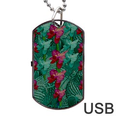 Rare Excotic Forest Of Wild Orchids Vines Blooming In The Calm Dog Tag Usb Flash (two Sides) by pepitasart