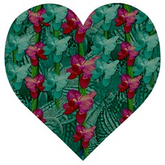 Rare Excotic Forest Of Wild Orchids Vines Blooming In The Calm Wooden Puzzle Heart by pepitasart