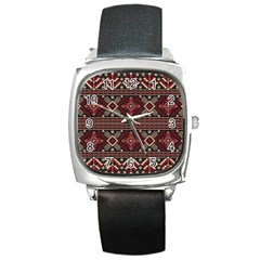 Ukrainian-folk-seamless-pattern-ornament Square Metal Watch by Wegoenart