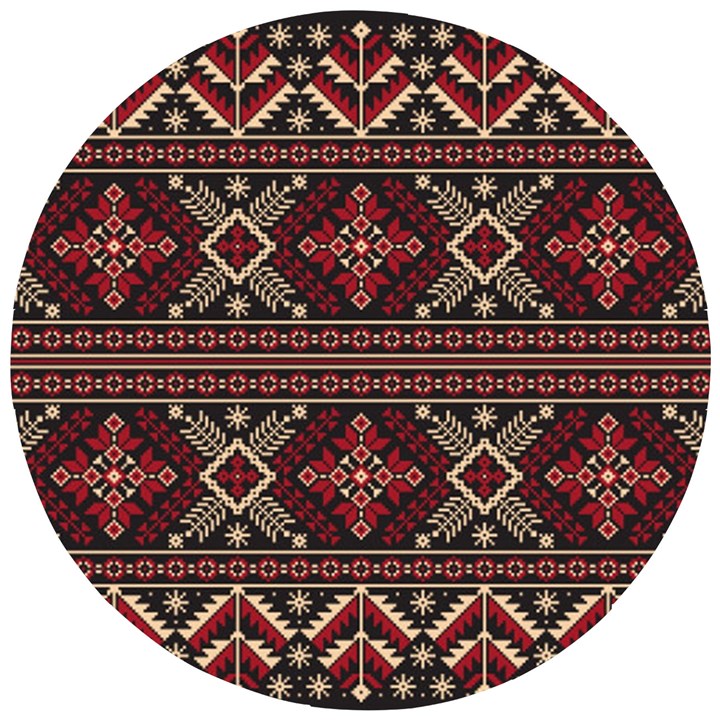 Ukrainian-folk-seamless-pattern-ornament Wooden Puzzle Round