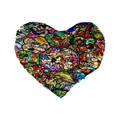 Character Disney Stained Standard 16  Premium Heart Shape Cushions by artworkshop