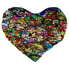 Character Disney Stained Large 19  Premium Flano Heart Shape Cushions by artworkshop