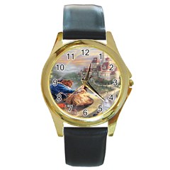 Beauty And The Beast Castle Round Gold Metal Watch by artworkshop