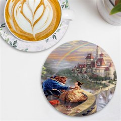 Beauty And The Beast Castle Uv Print Round Tile Coaster by artworkshop