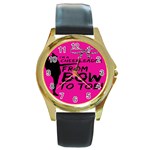 Bow To Toe Cheer Round Gold Metal Watch Front